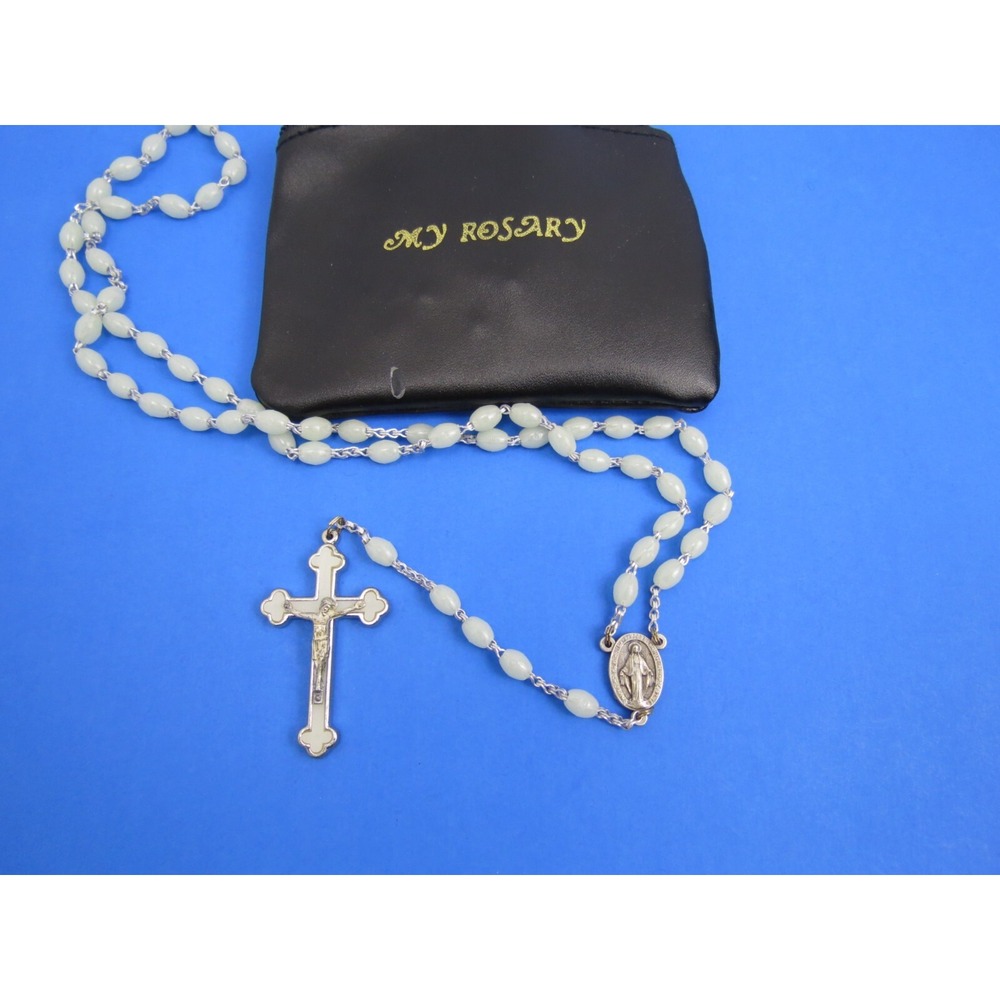 Catholic Rosary White Beads with Case Cross Italy